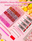 B7000 Glue with 18000Pcs Rhinestones for Crafting, Flat Back Rhinestone Kit Non Hotfix Resin Gems with Clear Jewelry Glue for Clothes Shoes Tumbler Nail Art Makeup Jewelry Making