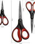 3 Pack Titanium Scissors All Purpose - Non Stick Stainless Steel Sharp Scissors Set Heavy Duty for Office School Sewing Crafting Cutting Fabric Paper, Comfortable Grip, 5”, 7” & 8”