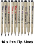 16 Pack Micro Pen Set, Micro Fine Liner Drawing Art Pens Waterproof Ink Set Archival Black Drawing Pens for Writing, Drawing, Journaling, Sketching, Illustration