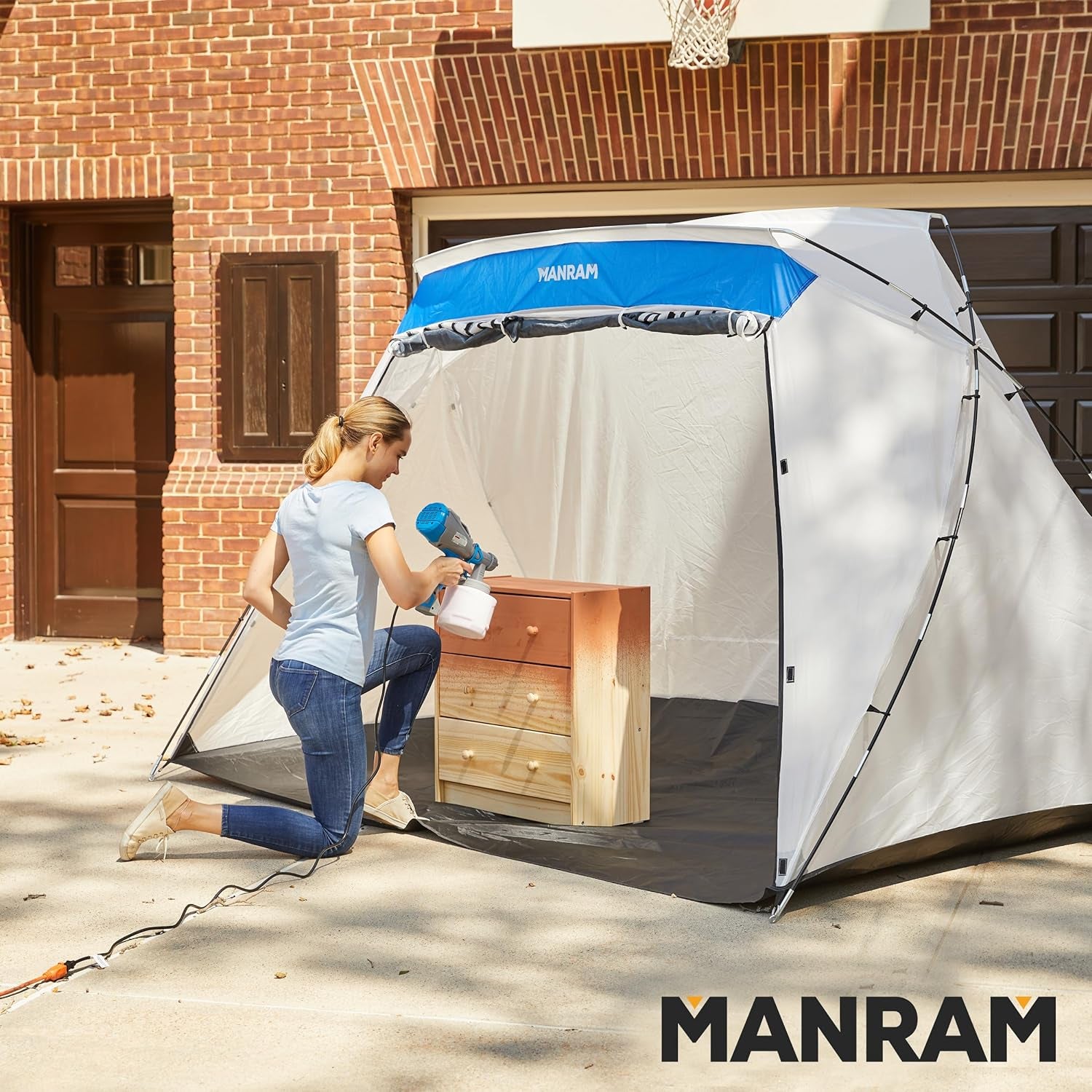 Portable Paint Tent (9X6X5.5 Ft) – Paint Booth with Built-In Floor, Mesh Screen, Windproof Hooks, and Storage Bag – Ideal for DIY Painting Projects