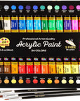 Acrylic Paint Set Canvas Art Paints 24 Colors (0.41Oz,12 Ml) with 3 Brushes - Painting Canvas, Paper, Wood, Rock, Ceramic & Fabric