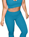 Women'S Yoga Workout Outfits 2 Piece High Waisted Leggings with Sports Bra Gym Clothes Sets Light Blue S