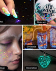 Glow in the Dark Glitter 15 Jar - 12 Colors Glow Glitter and 3 Colors Gold Foil Flakes, High Luminous Glitter for Resin Crafts, Cosmetic, Nail, Glowing Dye for DIY