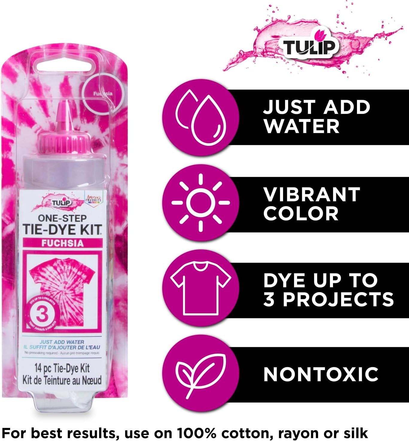 One-Step Tie-Dye Kit  Fabric Dye Open Stock 21544 Fdy Opstk Fuchsia 3/36, as Detailed