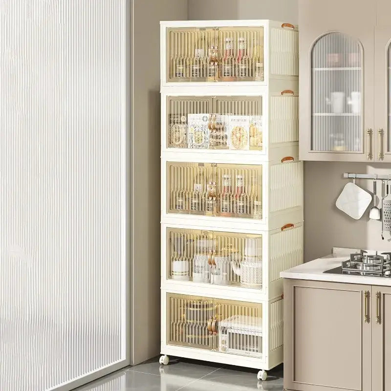 pupustar Storage Bins with Lids and Doors, Plastic Stackable Storage Bins Open Front, Foldable Storage Boxes for Organizing, Col