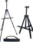 - 66 Inch Sturdy Black Aluminum Tripod Artist Field and Display Easel Stand - Adjustable Height 20" to 5.5 Feet, Holds 32" Canvas - Floor and Tabletop Displaying, Painting