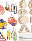 280 Pieces Unfinished Wooden Earrings Blanks Wooden Teardrop/Circle/Triangle/Rectangle Shapes Earrings Pendants Wood Earring Pendant Pieces with 100 Pieces Hooks & 100 Pieces Rings