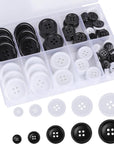 100 Pcs Premium Mixed Resin Sewing Buttons, Eco-Friendly 4-Hole Craft Buttons, 5 Sizes of Black Buttons Suitable for Sewing, DIY and Holiday Decoration(Black & White)