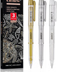 3 Colors Gel Pen Set - White, Gold and Silver .1Mm Extra Fine Point Pens Gel Ink Pens Opaque Archival Ink Pens for Black Paper Drawing, Sketching, Illustration, Card Making, Bullet Journaling