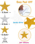 Glitter Star Foam Stickers - Sparkly Gold and Silver,Self Adhesive for Kids Crafts - Large & Small Sticky Stars Shape Pack of 208 PCS.