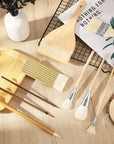 9 Pcs Pottery Glaze Brushes Ceramic Brushes Set Different Shapes Glaze Brushes for Pottery Acrylic Watercolor Wool Bristle Art Paintbrush Sets for Painting Artists Rock Students Adults Kids