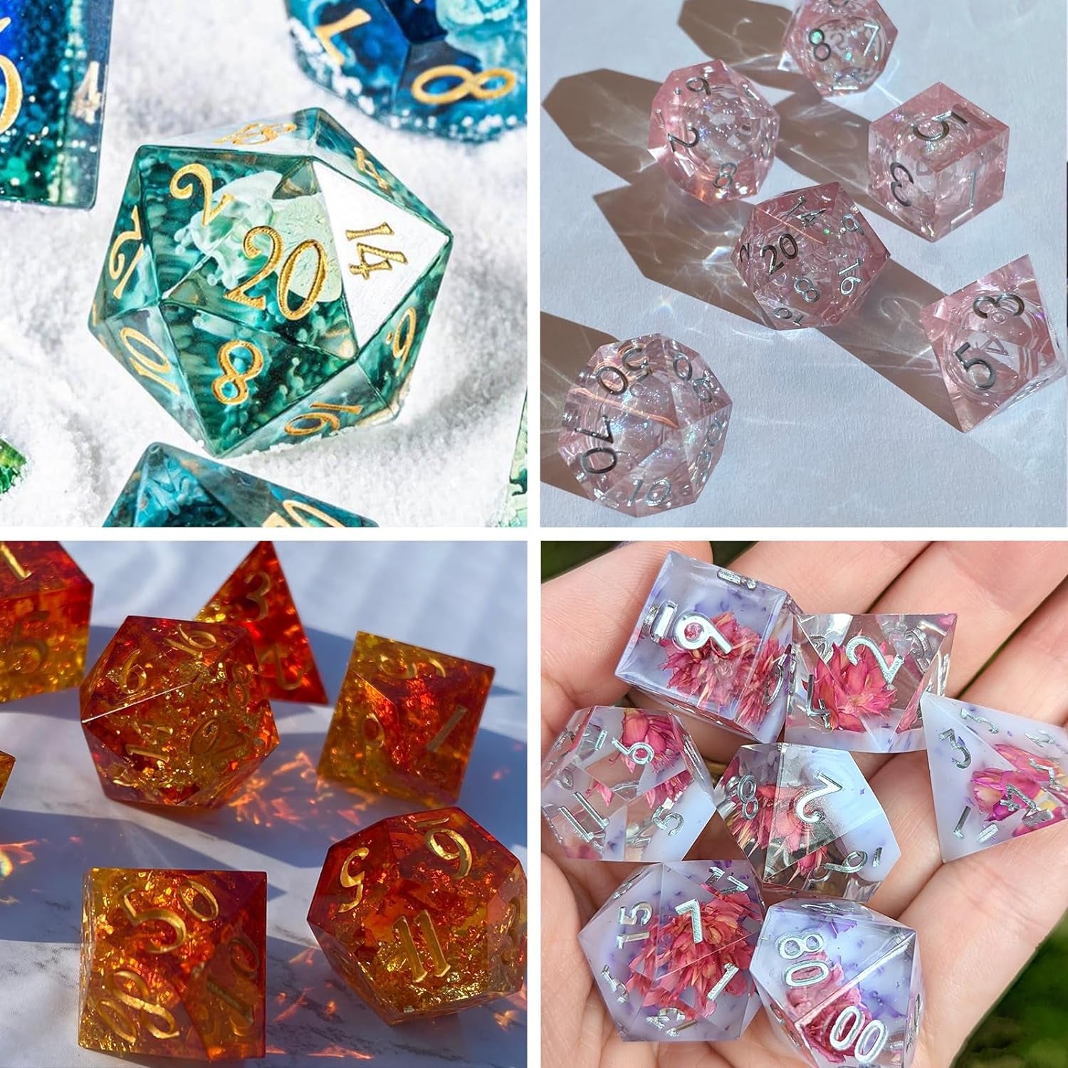 Resin Dice Mold, DND Dice Molds for Resin, 7 Cavities Sharp Edge Polyhedral Dice Silicone Molds for Epoxy Resin Casting DIY Standard Dice Table Board Game Lovers Gift