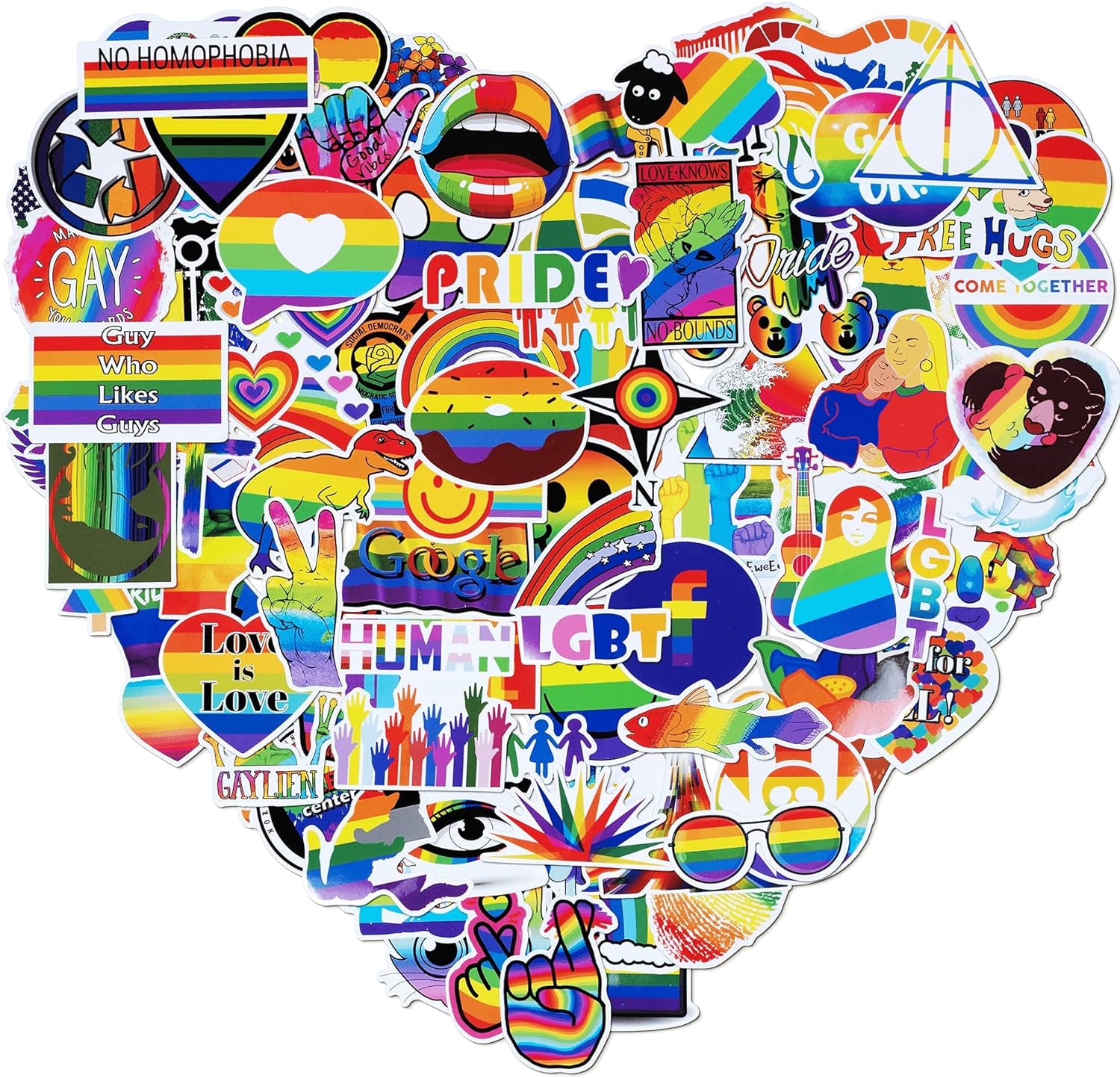 Pride Stickers, 100-Piece LGBTQ Rainbow Stickers, Vinyl LGBT Gay Pride Stickers for Laptops, Water Bottles, Luggage, Scrapbooking