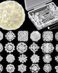 124 Pcs Bouquet Pins Flower Brooch Rhinestone Brooches Diamond for Flowers Crystal Corsage Boutonniere Pin Stick Embellishments Crafting Wedding Decor Supplies(Silver)