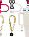 4 PCS Initial Letter Charm Accessories and Straw Cover Pack- Chains with Initial Letter for Stanley 20 30 40 Oz Tumbler with Handle