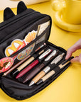 Hongdian Large Capacity Pencil Case Black Color, 3D Cat Pen Bags Pencil Pouch Organizer for Office College School
