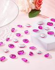 64 Pcs 4 Shapes Pointed Back Rhinestone 18Mm Glass Rhinestones Gems Fuchsia Rectangle/Teardrop/Heart/Oval Jewels Embelishments with Silver Plated Back Crystals Stones for Jewelry Making