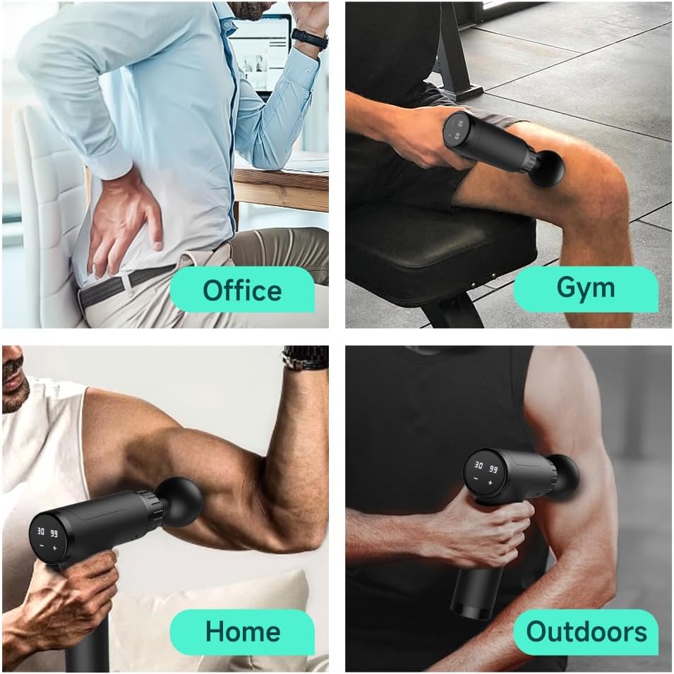 Massage Gun, Deep Tissue Massage Gun, Super Quiet Portable Electric Sport Massager, Handheld Mini Massage Gun Contains 6 Massage Gun Attachments (Gray)