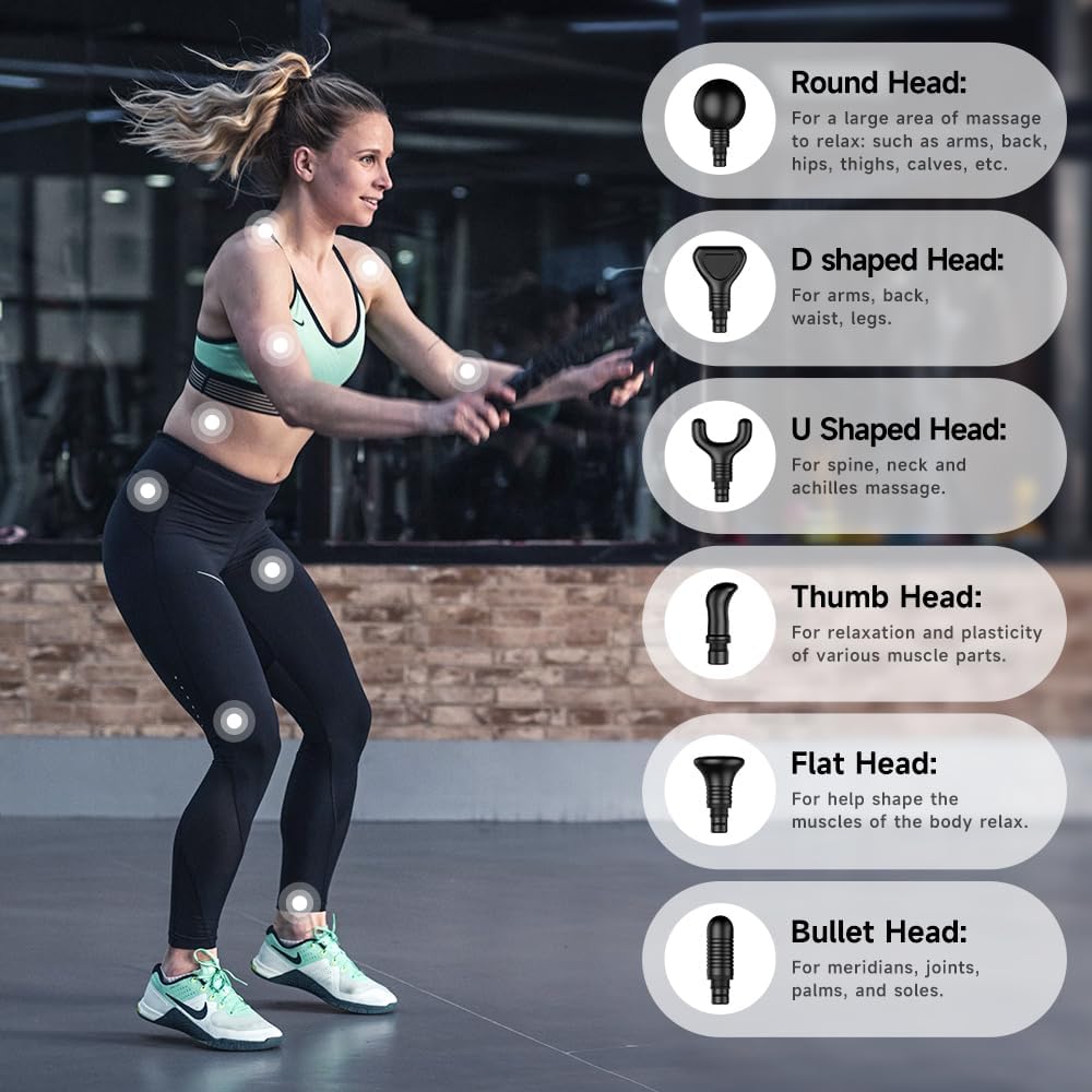 Massage Gun, Deep Tissue Massage Gun, Super Quiet Portable Electric Sport Massager, Handheld Mini Massage Gun Contains 6 Massage Gun Attachments (Gray)