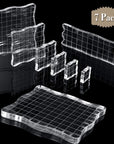 7 Pieces Acrylic Stamp Blocks Set Clear Stamping Blocks Tools with Grid and Grip, Decorative Stamp Blocks for Kids Scrapbooking Crafts Making, DIY Crafts Ornaments (Lace Edge)
