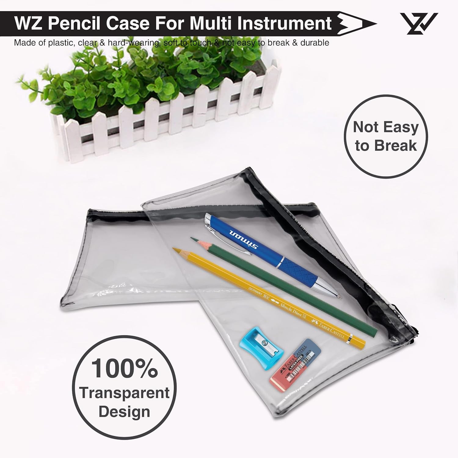 Pencil Case - Transparent PVC Pencil Cases with Zipper - Clear Pencil Case for Exams Pen Pencil Stationary - Pencil Case for Girls Boys (Pack of 2)