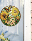 5D Sunflower Butterfly Diamond Painting Kits for Adults Hanging Sign Wall Art Sign Diamond Art Suncatcher Hanging Ornament Home Garden Wall Door Hanging Painting Kits, Yellow