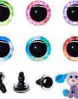 24Pcs 18Mm 3D Glitter Safety Eyes for Crocheting with Washers Crochet Safety Eyes for Amigurumi Tie Dye Laser Gift for Crochet Lovers Halloween Decorations Crochet Accessories
