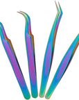 4Pcs 2 Styles Stainless Steel Curved Pointed Craft Tweezer Rainbow Eyelash Tweezers Clips Sticker Picking Tool Tweezer for DIY Craft Precision Tweezers Jewelry Making