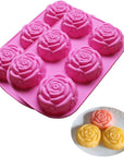 Silicone Mold for Handmade Soap Cake Jelly Pudding Chocolate 6 Cavity Rose Flower Design, Set of 2 Pink