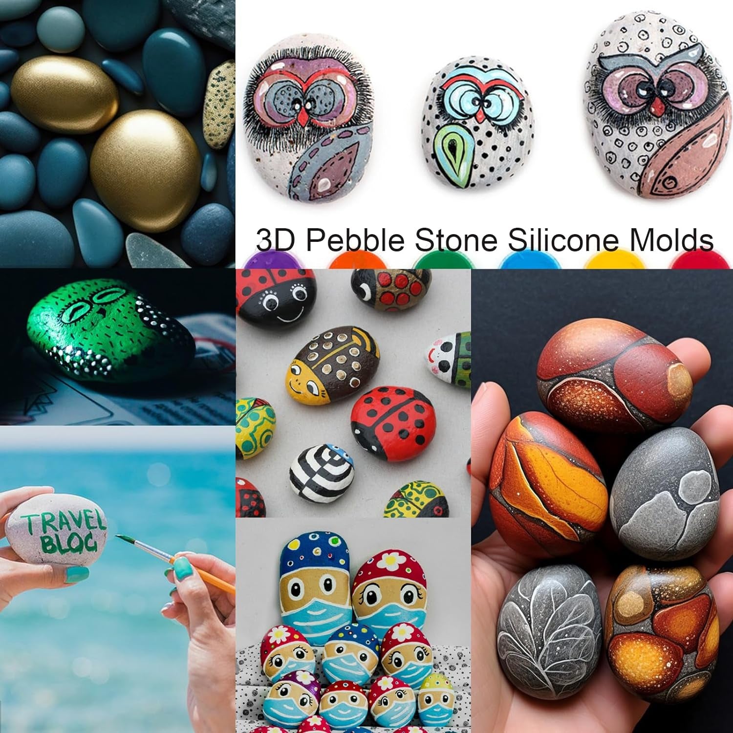 Pebbles Molds, 3D Pebbles Stone Silicone Molds for Baking French Dessert Mousse Cake or Candle Soap Plaster Concrete Art Paint Rocks Gift