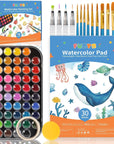 Watercolor Set, 48 Color Paint Set, 10 Brushes, 30 Page Pad(9"X12"), 4 Refillable Pens & More, Painting Kit for Kids, Adults, Beginners