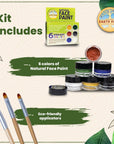 Natural Face Paint Kit – 6 Colors, 3 Bamboo Makeup Applicators, Certified Organic Ingredients, Professional Quality, Washes off Easily