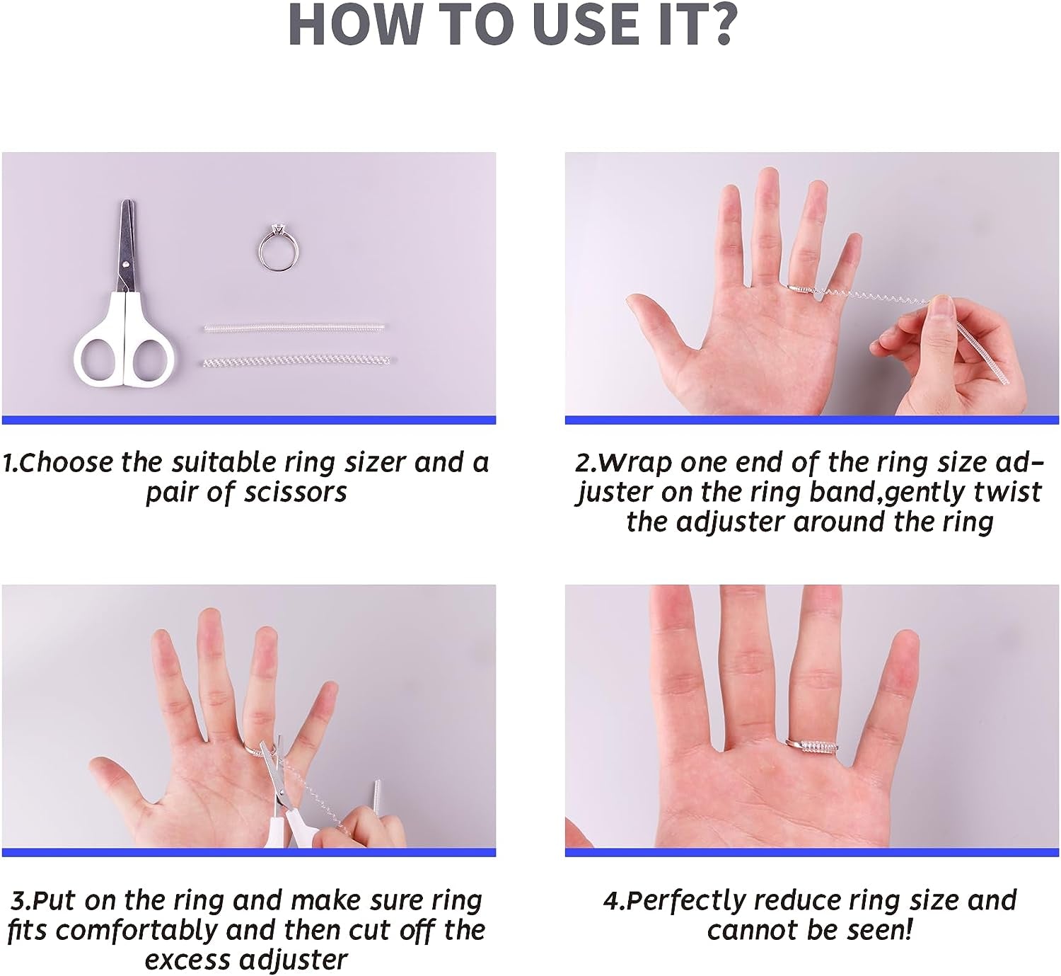 Ring Size Adjuster for Loose Rings,12 Pack-4 Sizes Invisible Transparent Silicone Guards Clip Jewelry Fitter Resizer,Fit Almost Any Ring for Women and Men