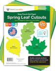120 Pieces Spring Leaf Paper Cutouts with IDEA GUIDE, 2-Sided US Made Card Stock Punch Out Maple, Oak, and Birch Leaves for Bulletin Boards, Classroom Decor, Spring Crafts, DIY Scrapbook, and Posters