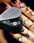 10X Foldable Pocket Magnifier Loupe with UV and LED Light for Jewelry, Rocks, Coins, and Antiques - Illuminated Magnifying Tool for Eye, Stamps, Watches, Hobbies, and Gems