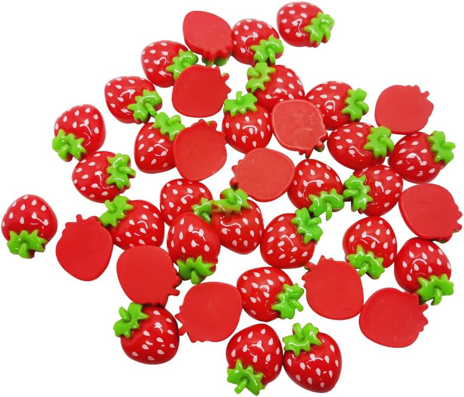 Rurili Mini Resin Strawberry Flat Back for Scrapbooking Embellishment DIY Craft Decors Hair Accessories 50 Pcs(A)
