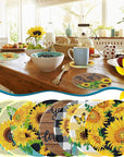 8 PCS Sunflower Diamond Painting Coasters Kit Flower Diamond Art Coasters Farmhouse Inspirational DIY Diamond Coasters 5D Diamonds Drink Coaster with Cork Bases Holder for Adults Beginners Handicraft