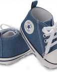 Unisex Baby Boys Girls High Top Sneaker Soft Anti-Slip Sole Newborn Infant First Walkers Canvas Denim Shoes