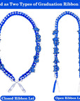 2024 Graduation Ribbon Lei and Honor Cord Braided Necklace - Blue White Handmade Long Grad Satin Lei with Glitter "2024 GRAD" Pins for Class of 2024 Women Men High School College Grad Party Supplies