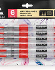Water Brush Pen, Set of 6, Assorted Soft Nylon Bristle Tips, Self-Moistening Water Brush, Refillable Water Pen