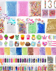 130 Pack Slime Making Kits Supplies,Gold Leaf,Foam Balls,Glitter Shake Jars,Fishbowl Beads,Fruit Slices,Fake Sprinkles,Glitter Sequins Accessories, Sugar Papers (Slime Kits)