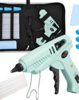 60/100W Hot Glue Gun Full Size with 15 Pcs Hot Glue Sticks (0.43 X 5.9 Inch) and Carry Case, Dual Power High Temp Melt Glue Gun Kit with Finger Caps, Mat for Arts Craft, Household, Green
