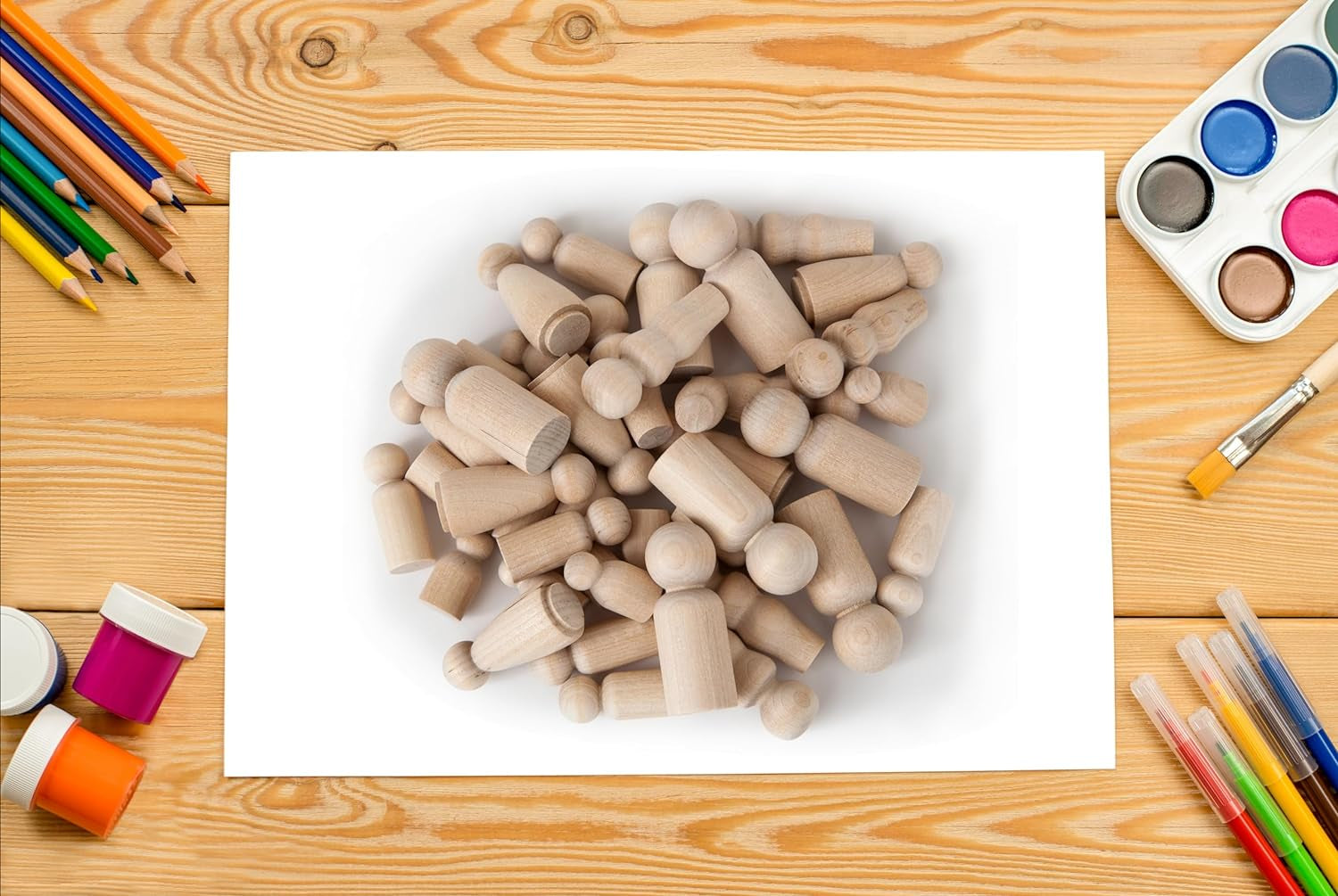 Natural Unfinished Wooden Peg Doll Bodies, Quality People Shapes, Great for Arts and Crafts, Birch and Maple Wood Turnings, Artist Set of 40 in 5 Different Shapes and Sizes