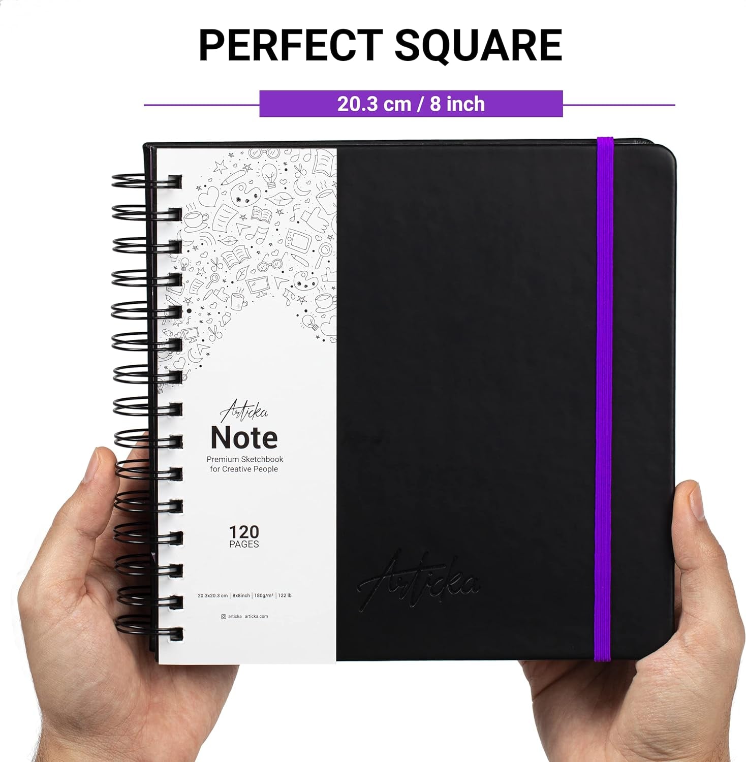 Note Spiral Bound Hardcover Sketchbook – Square Hardbound Sketch Journal - 8X8 Inch Art Book - 120 Pages - Elastic Closure - 180GSM Premium Paper - Ideal for Pencils, Graphite, Charcoal, Pen