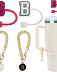 4 PCS Initial Letter Charm Accessories and Straw Cover Pack- Chains with Initial Letter for Stanley 20 30 40 Oz Tumbler with Handle