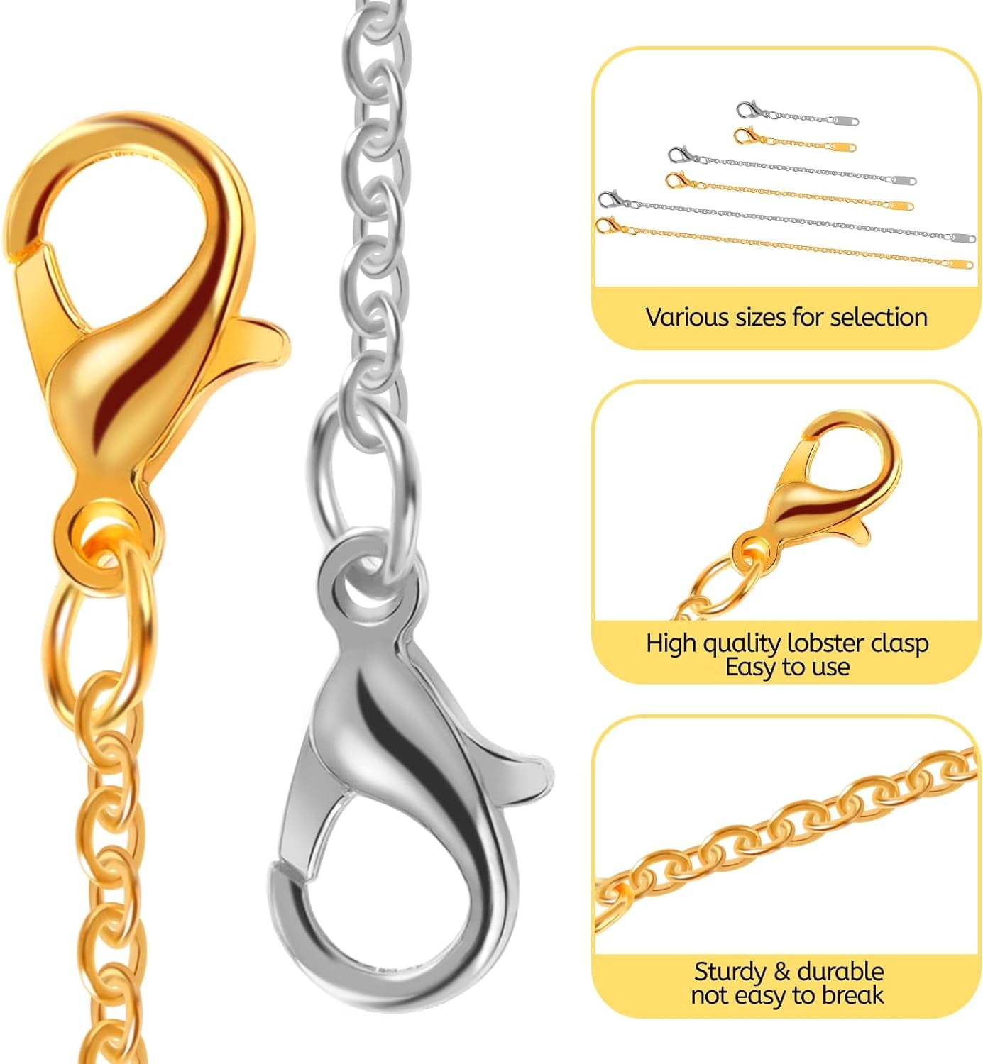 30Pcs Gold Plated and Silver Plated Necklace Extender for 2'', 4'', 6'' Necklace Extender Set for Necklaces, Bracelets, Women'S Jewelry Making Respectively