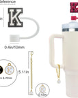 4 PCS Initial Letter Charm Accessories and Straw Cover Pack- Chains with Initial Letter for Stanley 20 30 40 Oz Tumbler with Handle
