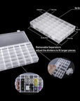 Pack of 2 Transparent Plastic Grid Box Storage Organizer for Display Collection with Adjustable Dividers - 36 Clear Grids - 10.8"X7.0"X1.8" Come with Letter Stickers