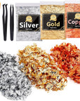 Gold Foil Flakes for Resin -15G, Jewelry Making, Imitation Gold Foil Flakes Metallic Leaf for Nails, Painting, Crafts, Slime and Resin Jewelry Making (Gold, Silver, Copper Colors)