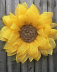 4 Rolls Poly Burlap Deco Mesh 10 Inches Kit for DIY Front Door Sunflower Wreath Zip Ties Chenille Stems Included (Yellow-Green-Burlap)